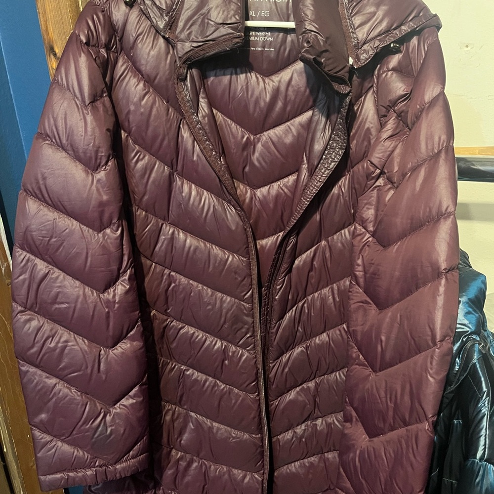 Purple Quilted thin Puffer Jacket with Chevron Design CALVIN KLEIN